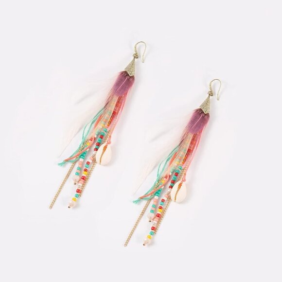 Bohemian Feather Dangle Earrings Shell Beads Long Tassel Women Jewelry - Picture 5 of 6